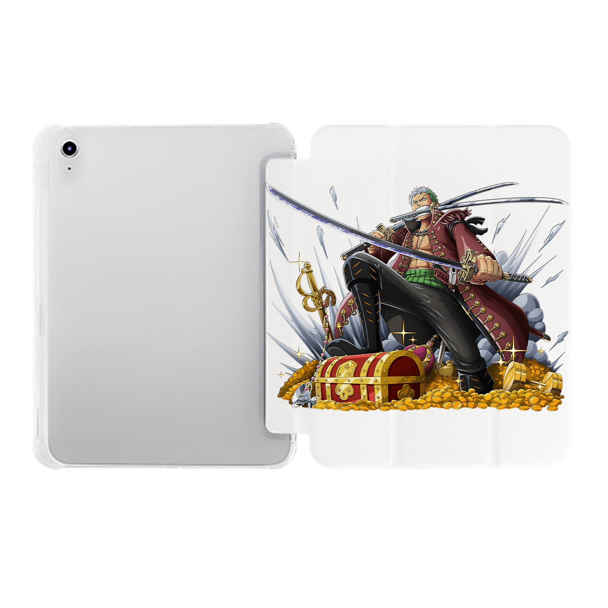 （画像用） ワンピース ロロノア・ゾロ ONE PIECE Roronoa Zoro IPad ケース ペン収納付き 三つ折りスタンド PUレザー×シリコン 対応機種9.5/10.5/10.9インチ